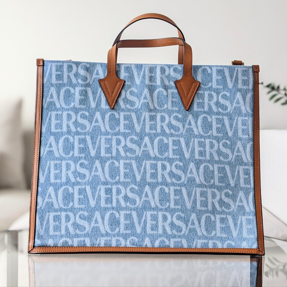 Versace Allover Denim Tote Bag